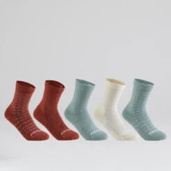 Calcetines Largos Tenis Niños Pack De 5 Artengo RS160 Marrón Beige Caqui