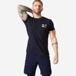 Camiseta Cross Training Hombre Negro Cuello Redondo Transpirable Slim Suave