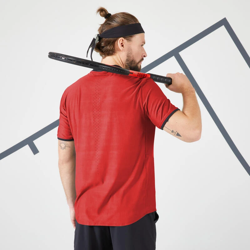 Camiseta De Tenis Manga Corta Slim Con Cuello Hombre Artengo TTS Dry Rojo - Imagen 2