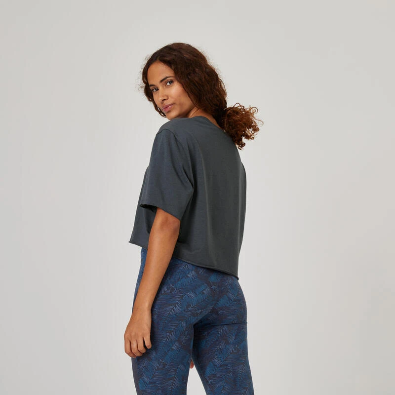 Camiseta Fitness Manga Corta Crop Top Mujer Domyos Rosa Azul - Imagen 2