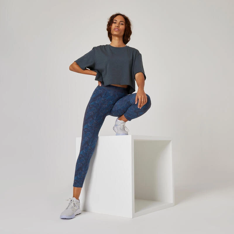 Camiseta Fitness Manga Corta Crop Top Mujer Domyos Rosa Azul - Imagen 3