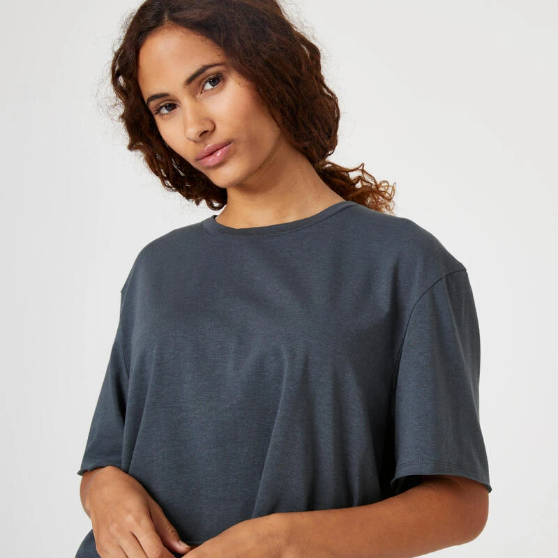 Camiseta Fitness Manga Corta Crop Top Mujer Domyos Rosa Azul - Imagen 4