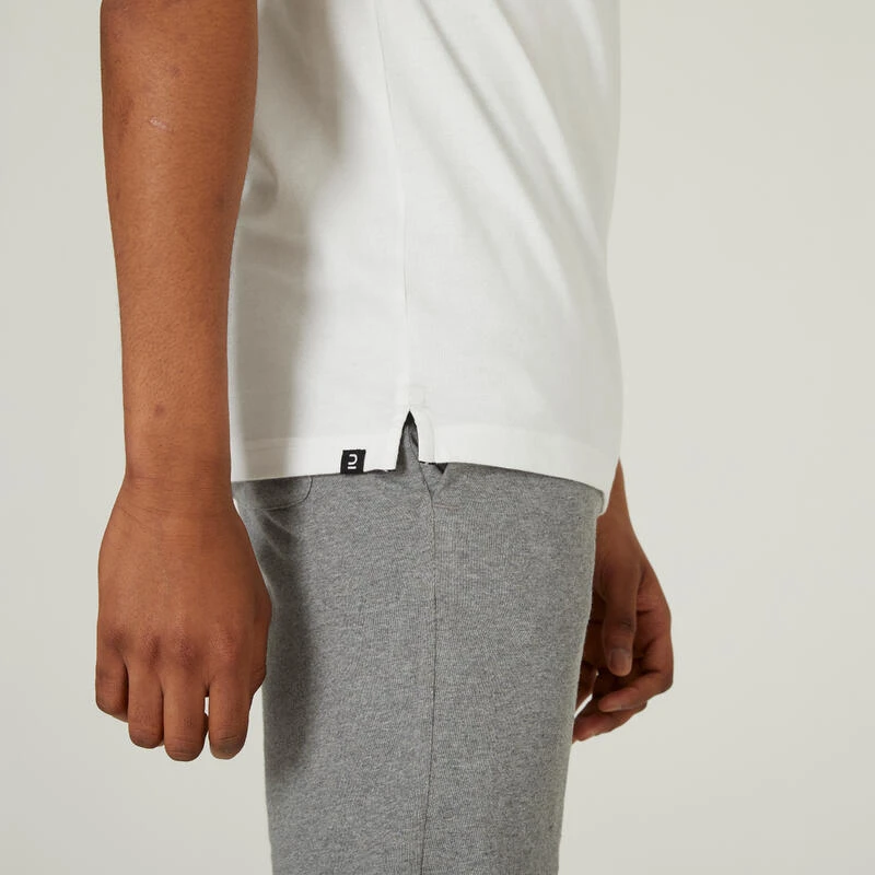 Camiseta Fitness Manga Corta Cuello Redondo Algodón Hombre 520 Blanco Y Azul - Imagen 4