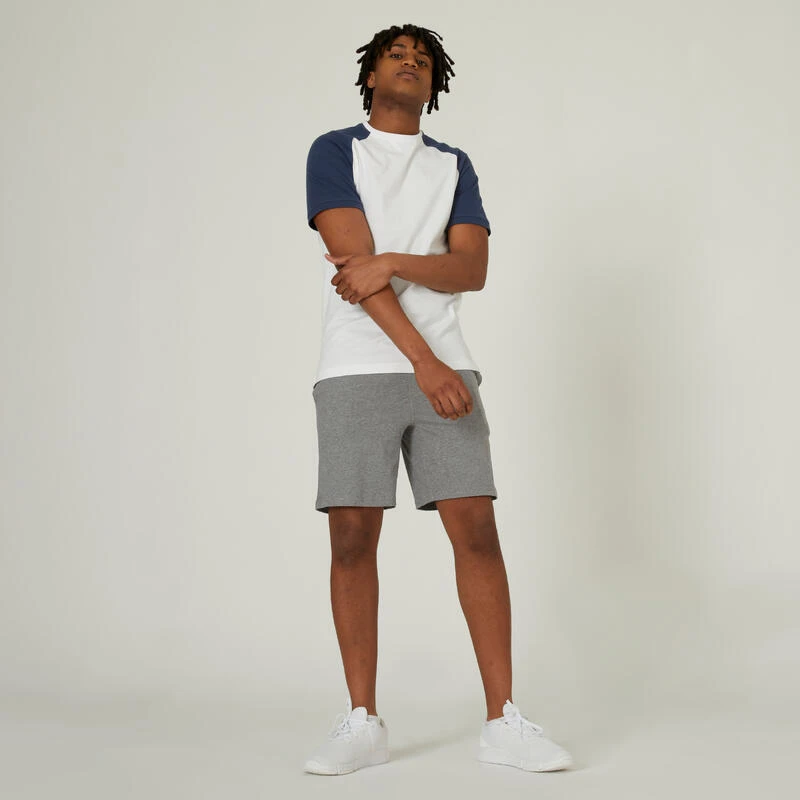 Camiseta Fitness Manga Corta Cuello Redondo Algodón Hombre 520 Blanco Y Azul - Imagen 5