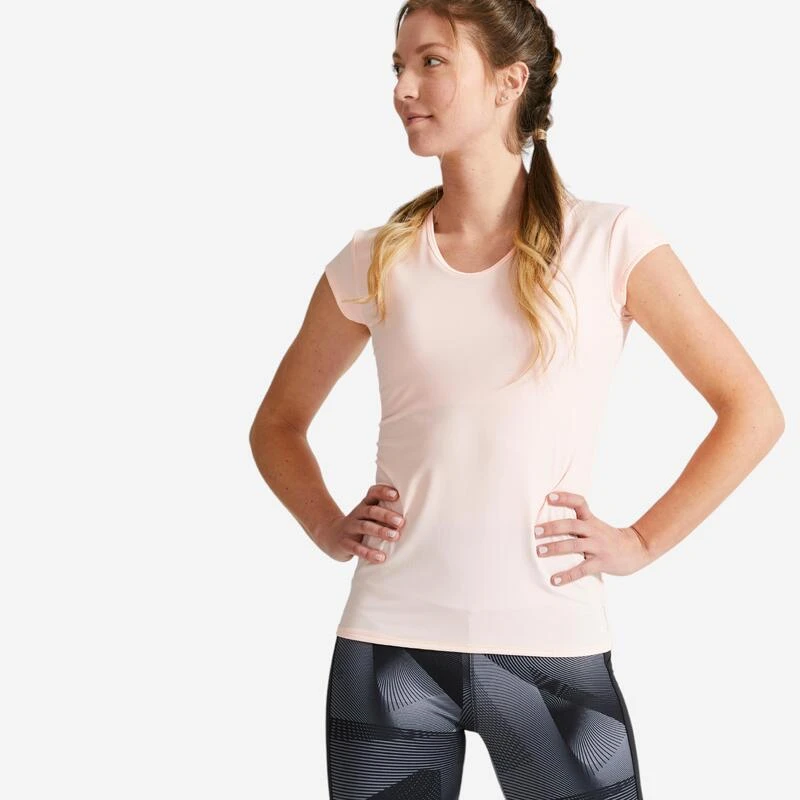 Camiseta Fitness Manga Corta Transpirable Mujer Domyos 100 Negro - Imagen 6