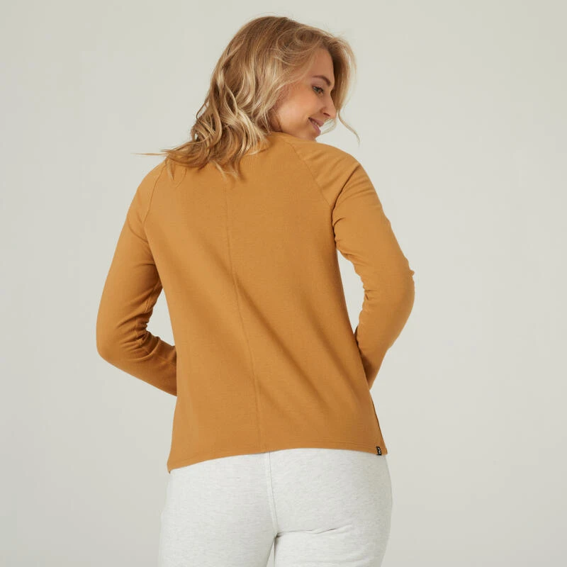 Camiseta Fitness Manga Larga Recta Algodón Mujer Domyos 500 Avellana - Imagen 2