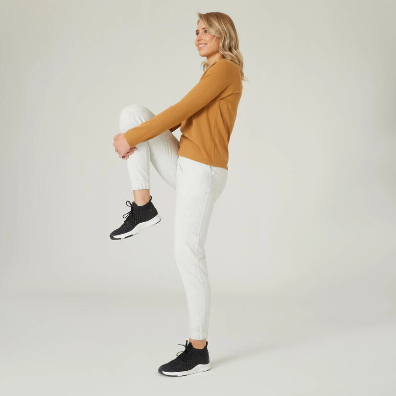 Camiseta Fitness Manga Larga Recta Algodón Mujer Domyos 500 Avellana - Imagen 5