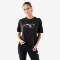 Camiseta Fitness Puma Mujer Negro Manga Corta Algodón