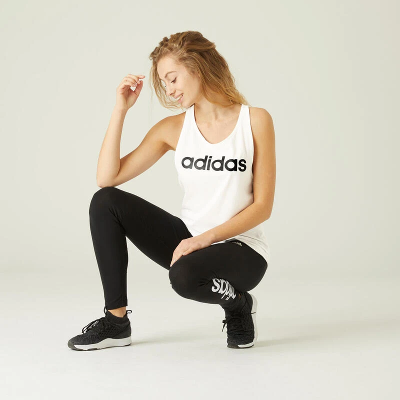 Camiseta Fitness Sin Mangas 100% Algodón Mujer Adidas Linear Blanco - Imagen 3