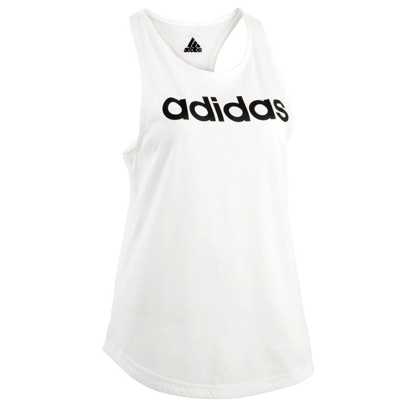 Camiseta Fitness Sin Mangas 100% Algodón Mujer Adidas Linear Blanco - Imagen 5