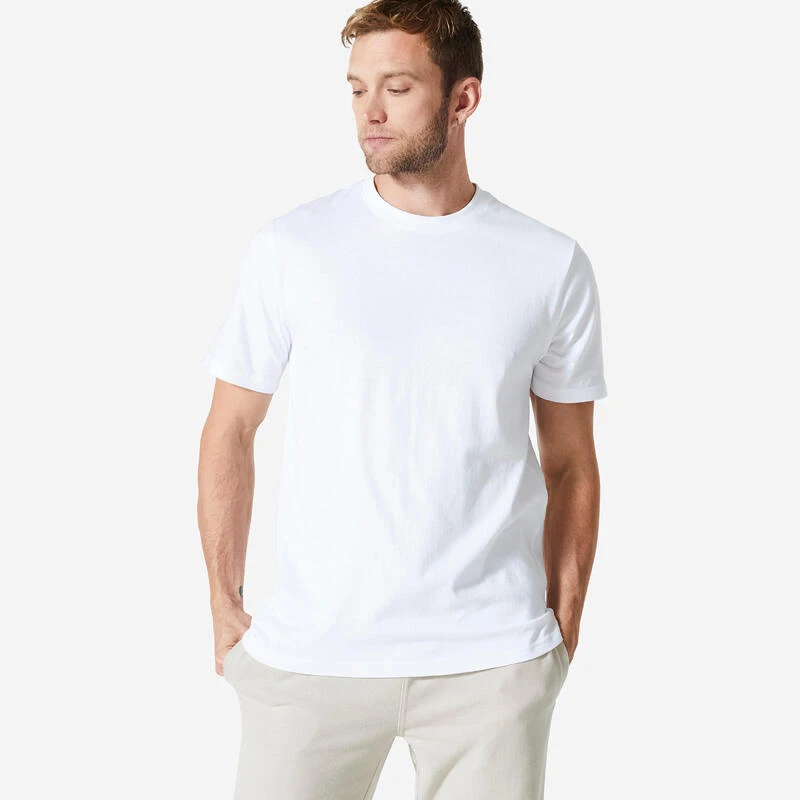 Camiseta Manga Corta De Algodón Hombre Domyos 500 Blanco Glaciar