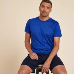Camiseta Yoga Hombre Azul Índigo Made In France 100 % Lino
