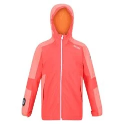 Regatta Chaqueta Impermeable Rayz Para Niños/Niñas Melocotón Neón, Coral Fusión