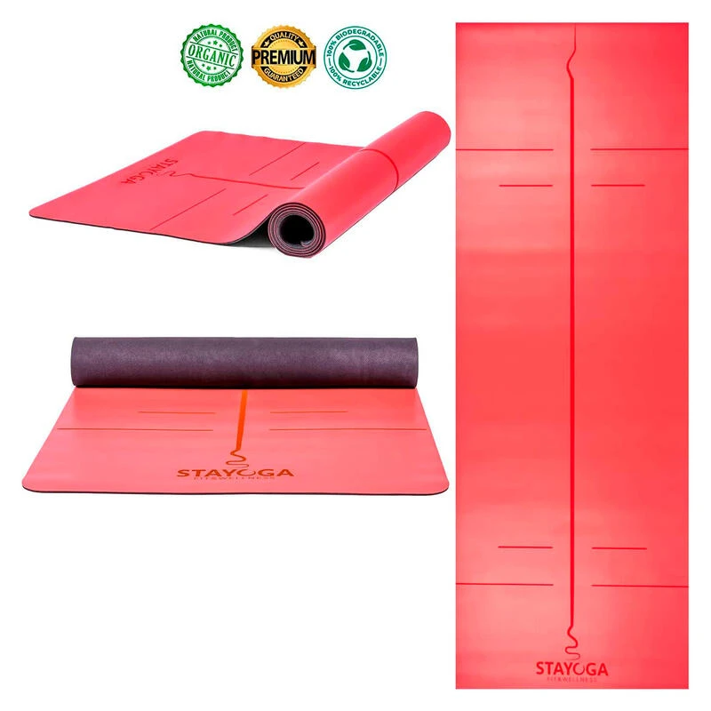 Esterilla De Yoga PU Pro Rojo - Lineas Posicionamento Y Alineación Orgánico - Imagen 4
