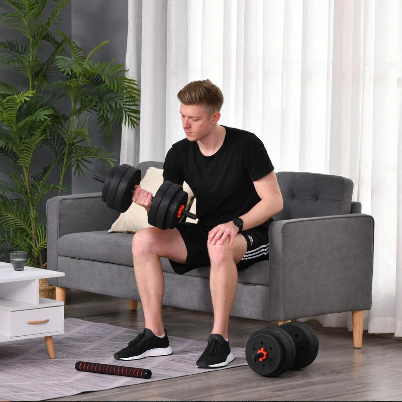 Juego De Mancuernas HOMCOM Negro Ø25x4 Cm Acero Hdpe Arena - Imagen 2