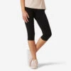 Leggings Mallas Fitness Corsario Corte Ajustado Algodón Mujer Domyos Fit+ Negro