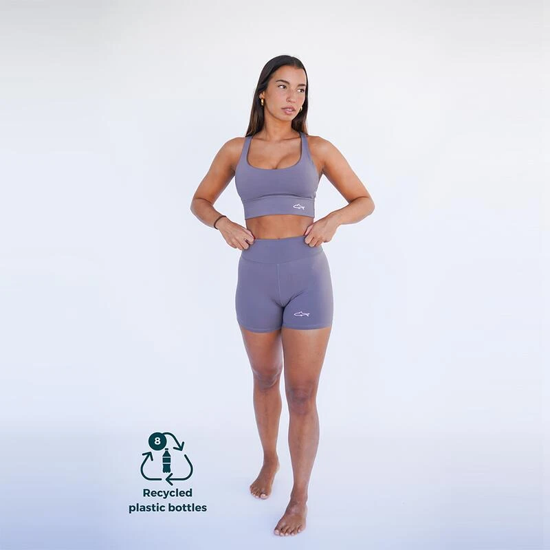 Leggings Mallas Fitness Cortos Sostenible Poliéster Mujer Fitplanet Shark Gris