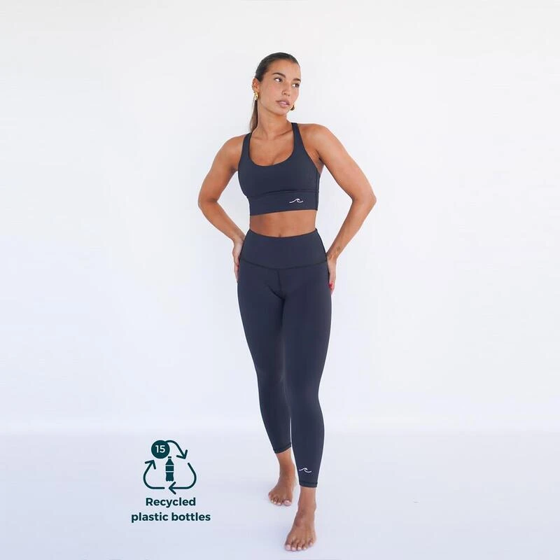 Leggings Mallas Fitness Largas Sostenibles Poliéster Mujer Fitplanet Ocean Negro