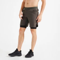 Pantalón Corto Chándal 2 En 1 Hombre Domyos FST 500 Negro