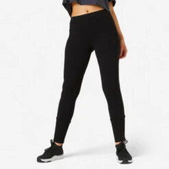 Pantalón Jogger Fitness Ajustado Algodón Con Bolsillos Mujer Domyos 520 Negro